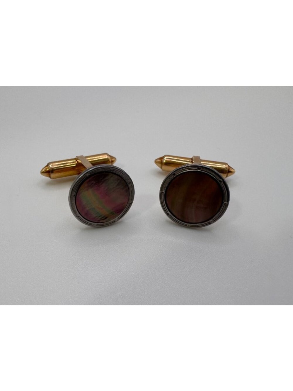 Krementz Abalone Cufflinks Patented Gold Tone Round Iridescent Signed